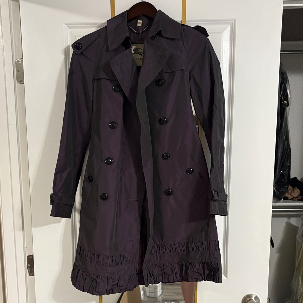 Burberry Plum Double-Breasted Trench Coat